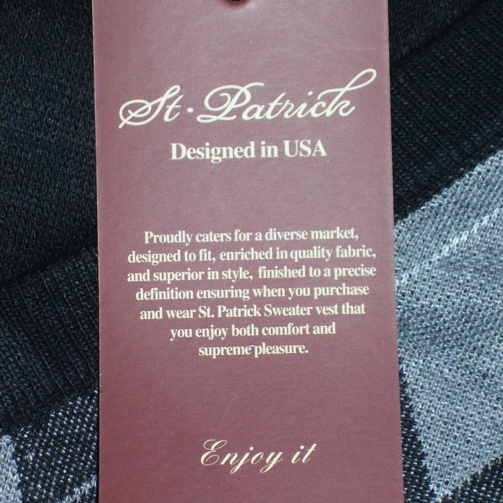 6X St. Patrick V-Neck Black Argyle Sweater Vest 6XL - Picture 6 of 6